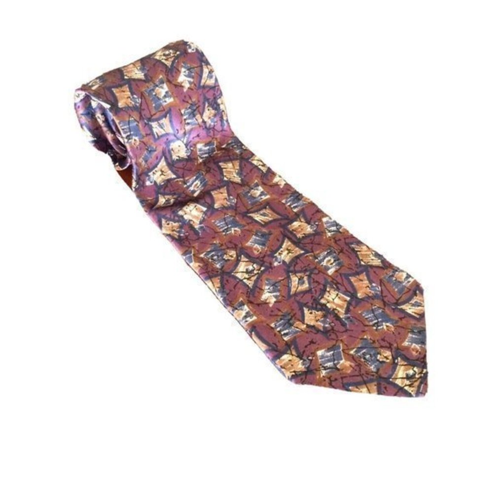 Halston III Neck Tie Necktie Italian 100% Silk Classic 58" Purple Multicolored